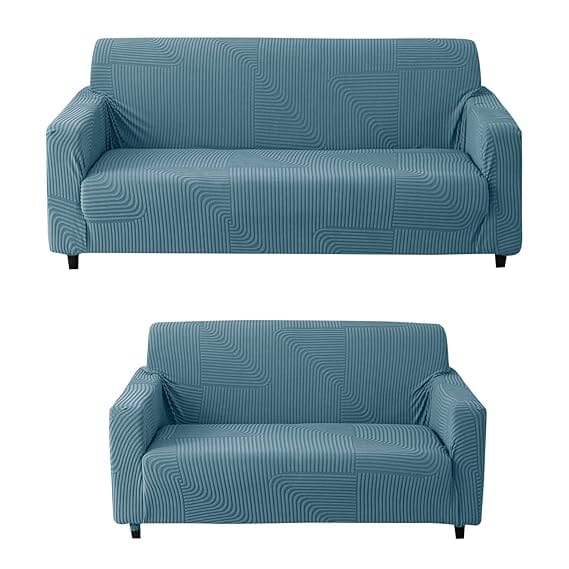 Blue Geometric Line Pattern Jacquard Sofa Cover Great Happy IN 