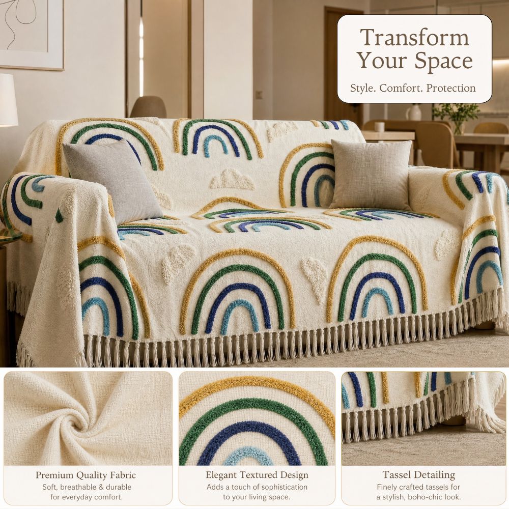 Boho Rainbow Jute Cotton Sofa Throw