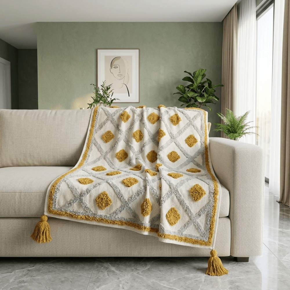 Jute Cotton Sofa Throw throw sofa cover Great Happy IN Golden Diamond 1 Seater 