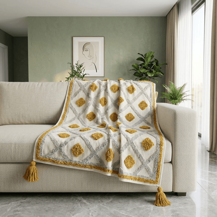 Jute Cotton Sofa Throw throw sofa cover Great Happy IN Golden Diamond 1 Seater 