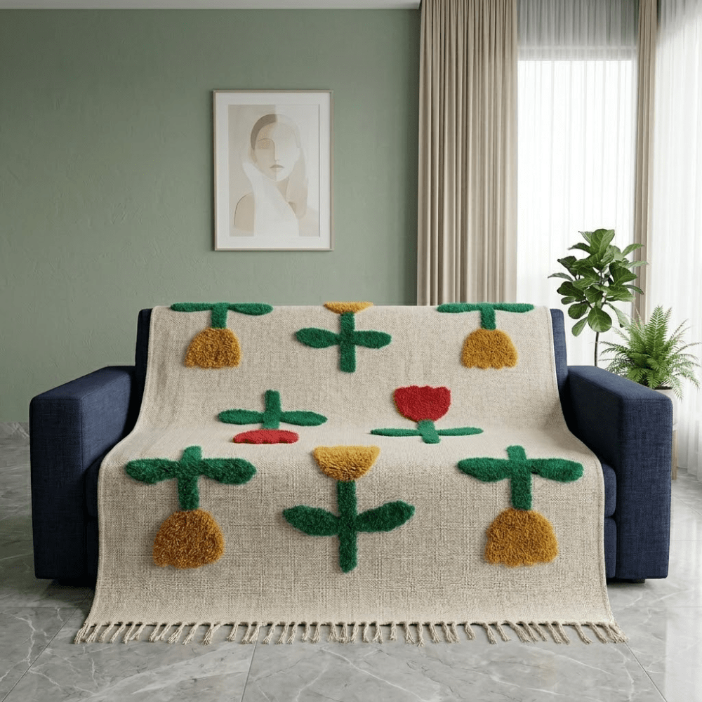 Jute Cotton Sofa Throw throw sofa cover Great Happy IN Garden Bloom 1 Seater 
