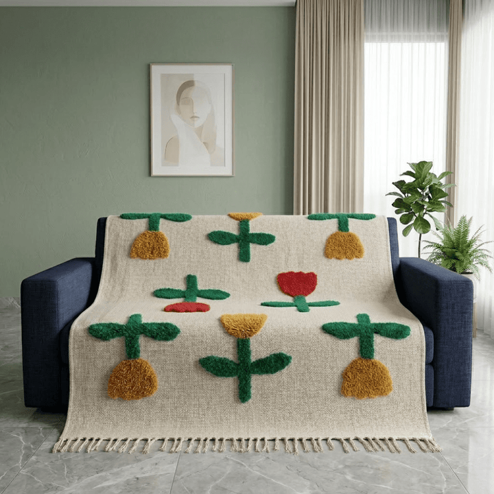 Jute Cotton Sofa Throw throw sofa cover Great Happy IN Garden Bloom 1 Seater 