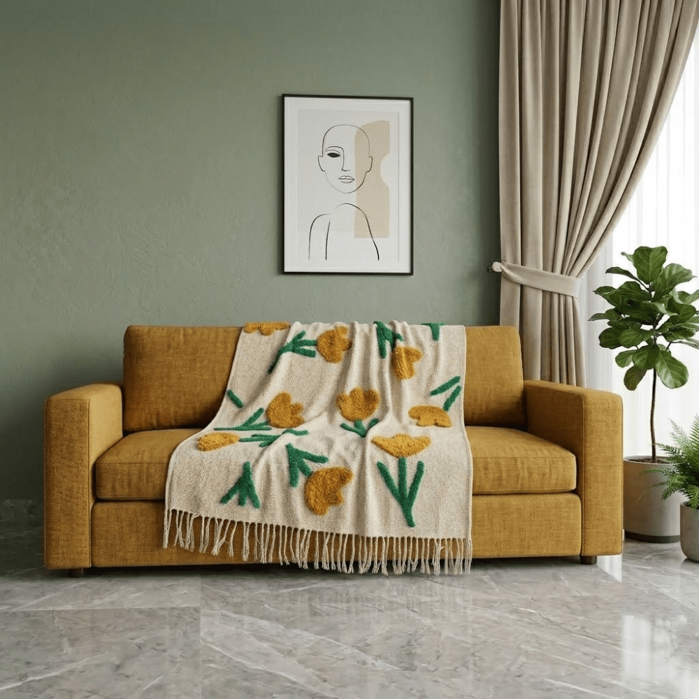 Jute Cotton Sofa Throw throw sofa cover Great Happy IN Golden Meadow 1 Seater 