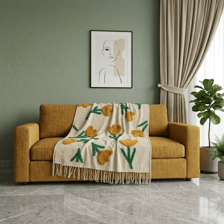 Jute Cotton Sofa Throw throw sofa cover Great Happy IN Golden Meadow 1 Seater 