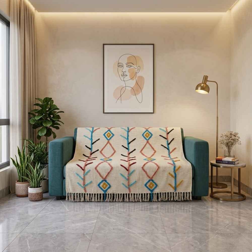 Jute Cotton Sofa Throw throw sofa cover Great Happy IN Tribal Lines 1 Seater 