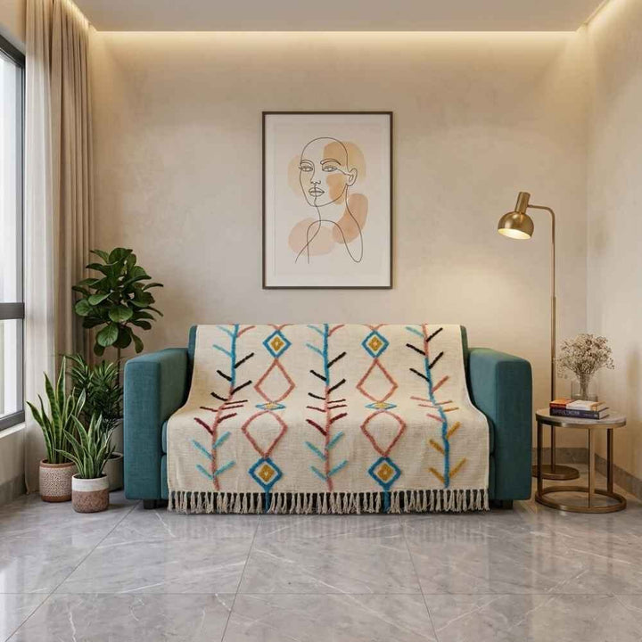 Jute Cotton Sofa Throw throw sofa cover Great Happy IN Tribal Lines 1 Seater 
