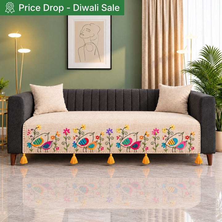 Bird Jute Look Cotton Sofa Cover jute sofa cover Great Happy IN 3 Seater 