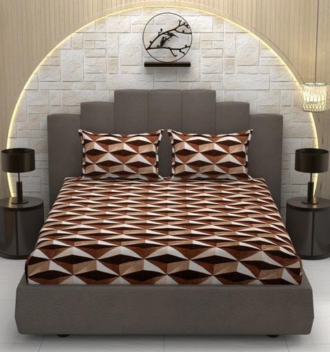 Warm Elastic Fitted Bedsheet (Winter Special) Great Happy IN Brown Geometric 