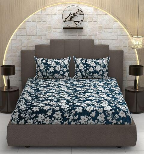 Warm Elastic Fitted Bedsheet (Winter Special) Great Happy IN Teal Floral 