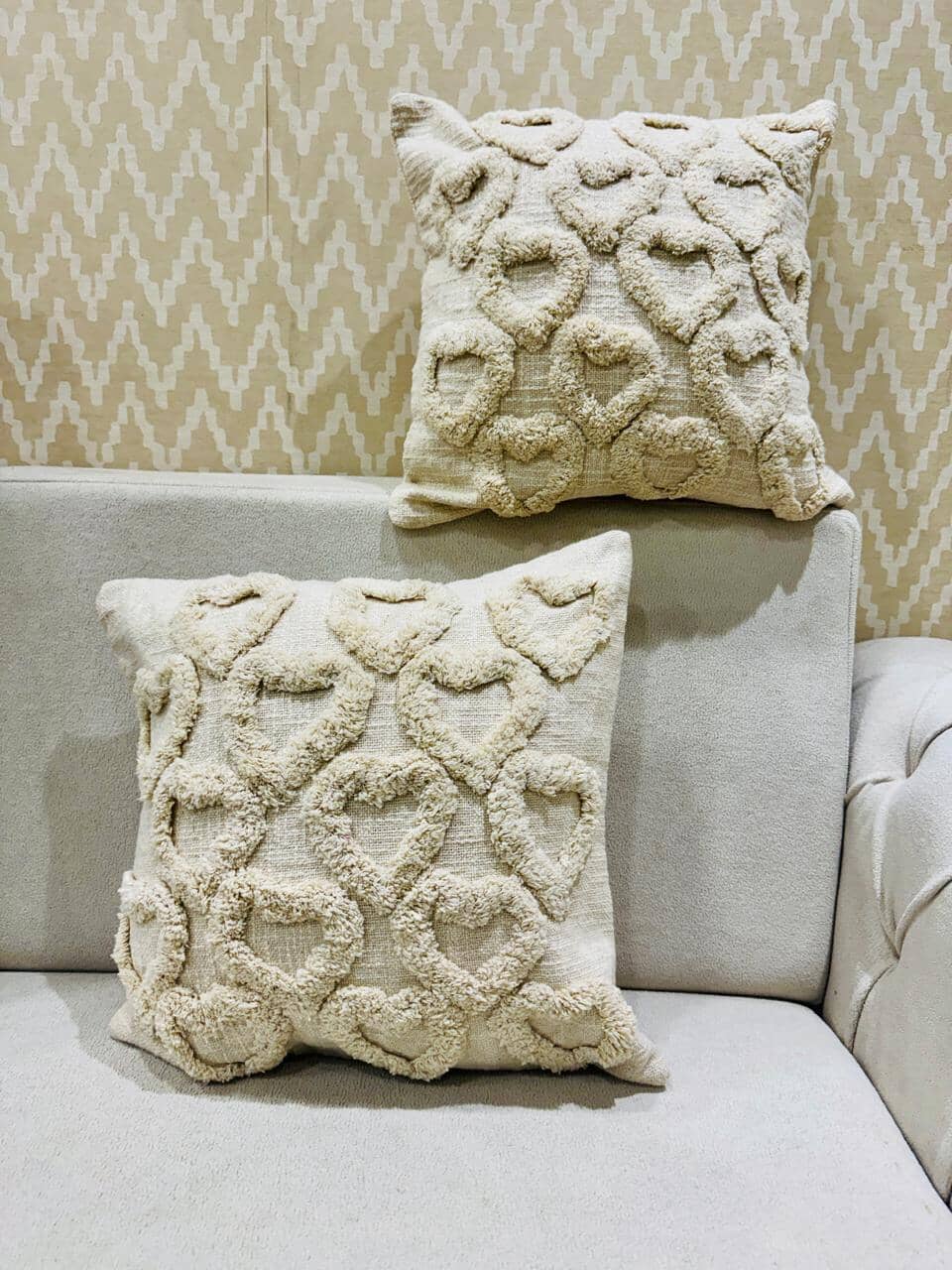 Cream Outline Heart Tufted Cushion Cover Great Happy IN 2 Cushion Cover 