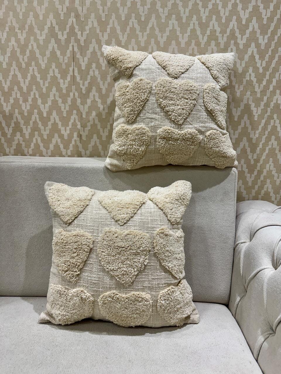Beige Heart Pattern Tufted Cushion Cover Great Happy IN 2 Cushion Cover 