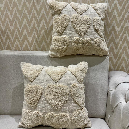 Beige Heart Pattern Tufted Cushion Cover