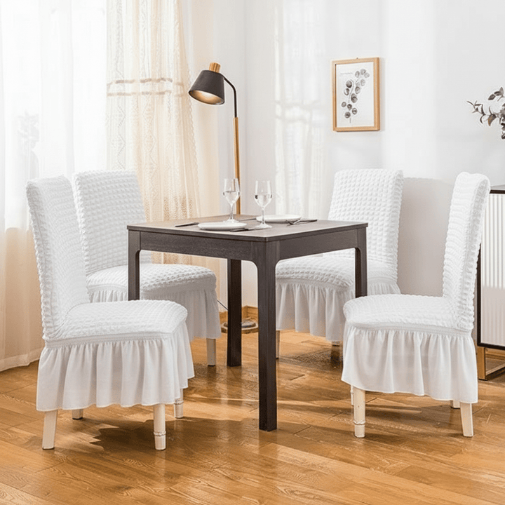 Bubble Frill Chair Cover- Stretchable & Elastic Fitted Great Happy IN Bubble Frill White 4 PCS - ₹1799 