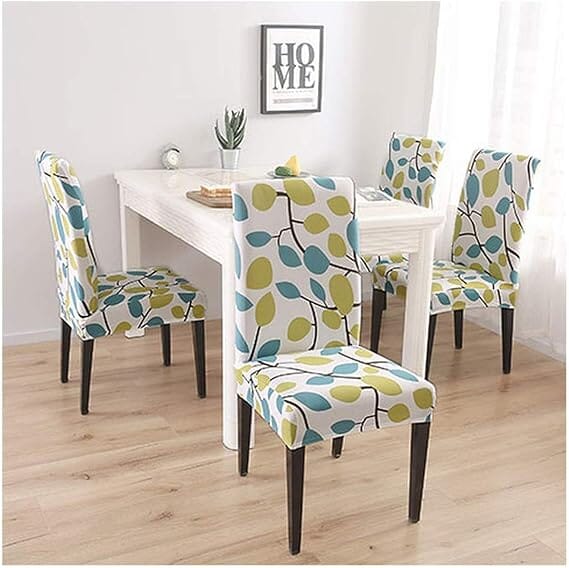 Premium Chair Cover - Stretchable & Elastic Fitted Great Happy IN White Blue Yellow Floral 4 PCS - ₹1299 