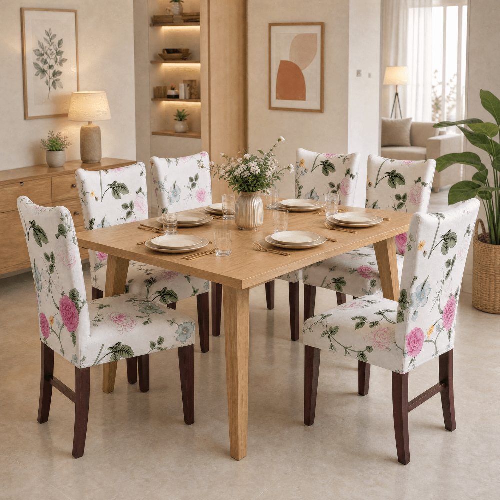 White Pastel Premium Chair Cover - Stretchable & Elastic Fitted Great Happy IN 6 PCS - ₹1699 