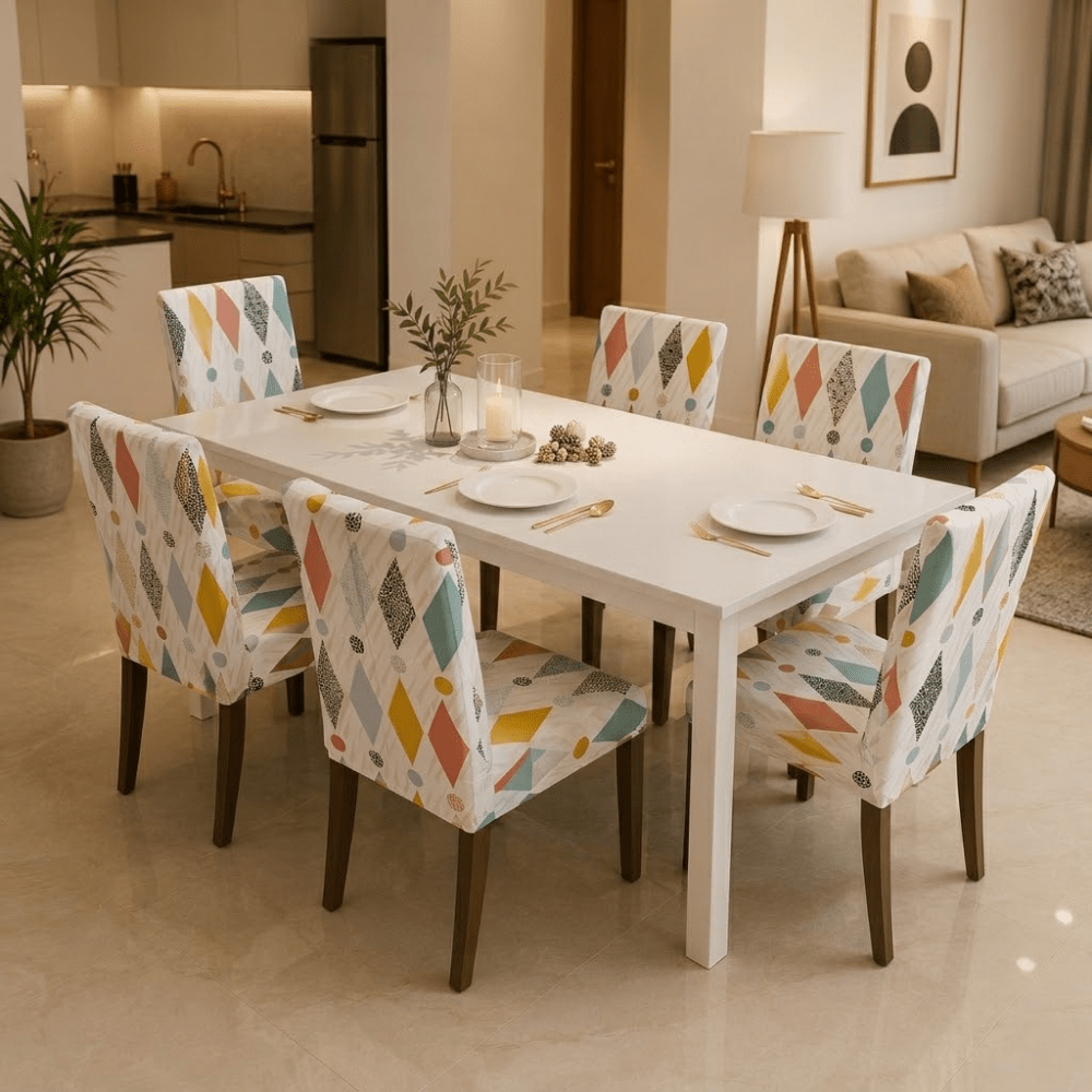 White Rainbow Premium Chair Cover - Stretchable & Elastic Fitted Great Happy IN 6 PCS - ₹1699 