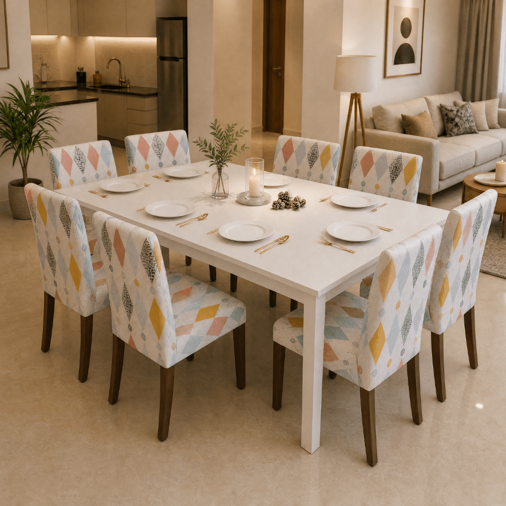 Premium Chair Cover - Stretchable & Elastic Fitted Great Happy IN White Rainbow 8 PCS (₹262 per pcs) 