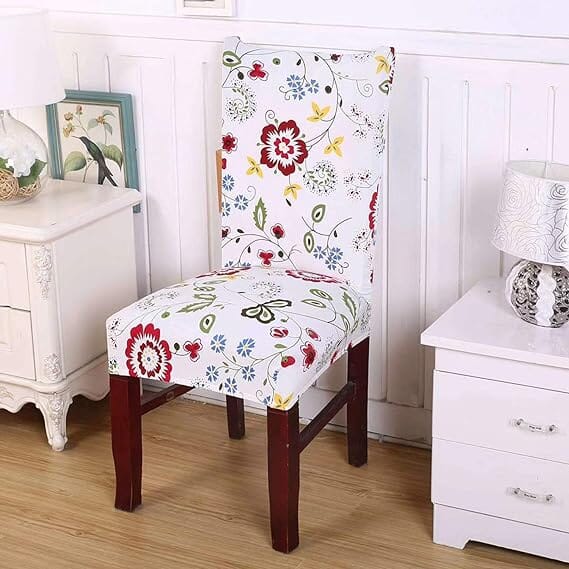 Premium Chair Cover - Stretchable & Elastic Fitted Great Happy IN White Red Flower 4 PCS - ₹1299 