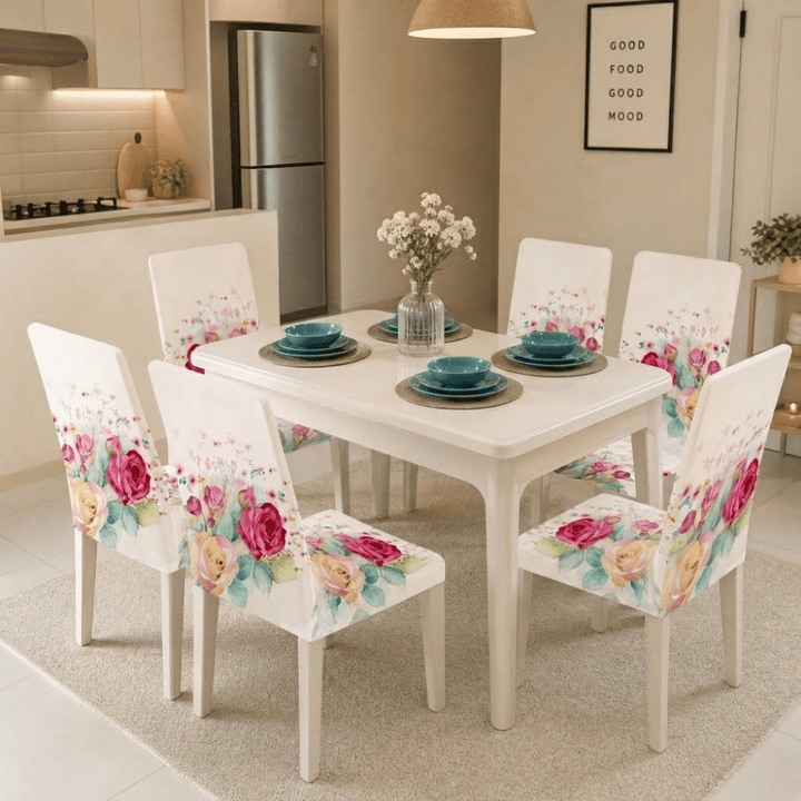 White Rose Premium Chair Cover - Stretchable & Elastic Fitted Great Happy IN 6 PCS - ₹1699 