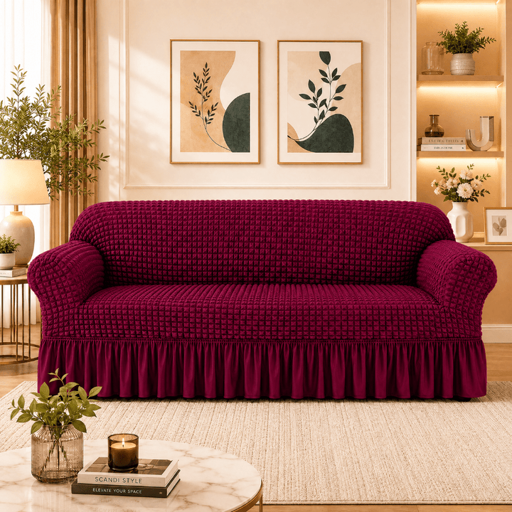 Bubble Frill Sofa Cover bubble frill sofa cover Great Happy IN Wine Bubblefrill 3 Seater 