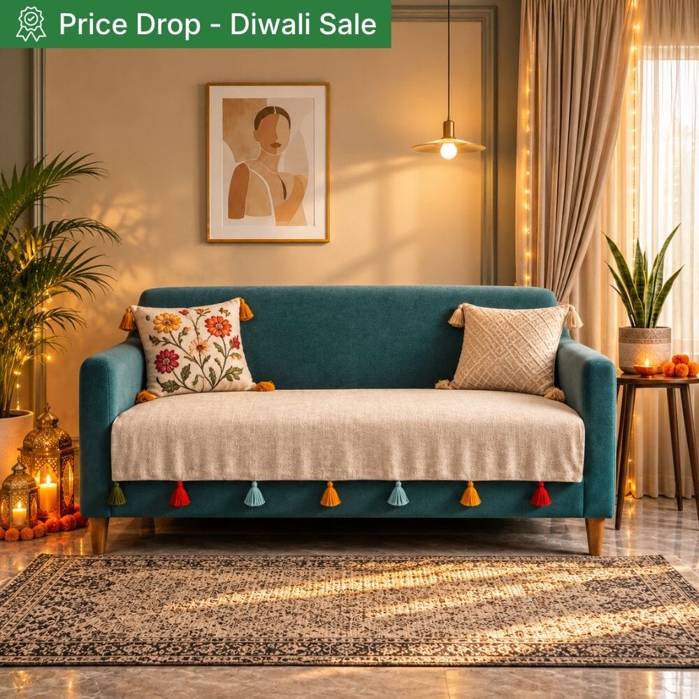 Jute Look Cotton Sofa Cover jute sofa cover Great Happy IN Beige Sadhaa 3 Seater 