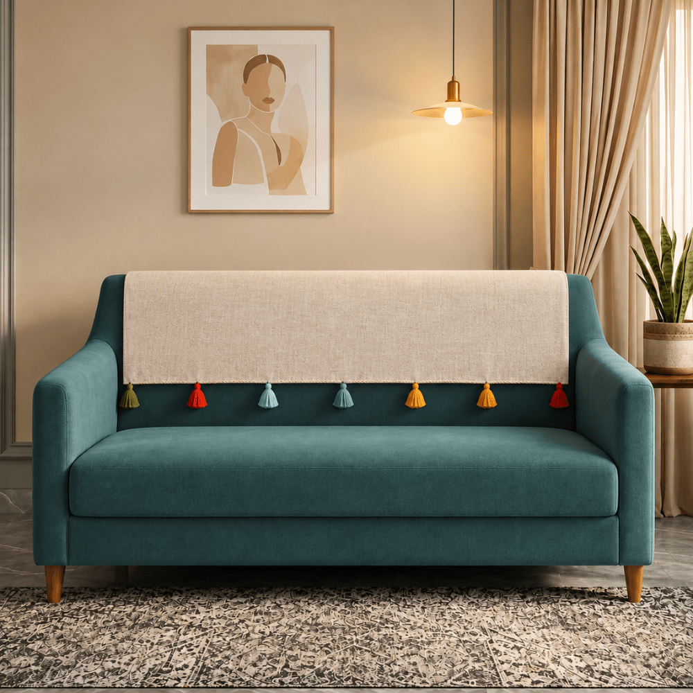Jute Look Cotton Sofa Back Rest Cover jute sofa cover Great Happy IN Beige Sadhaa 3 Seater 