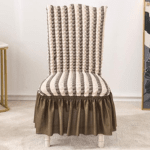 Beige Stripe Bubble Frill Chair Cover- Stretchable & Elastic Fitted Great Happy IN 