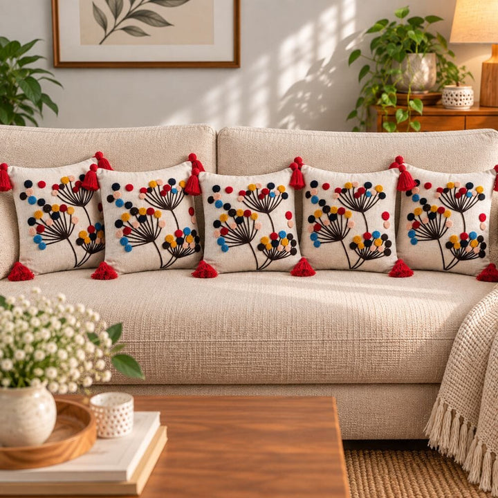 Artisan Embroidered Cushion Covers cushion cover Great Happy IN Button Mums Pack of 5 (₹375 per pcs) 