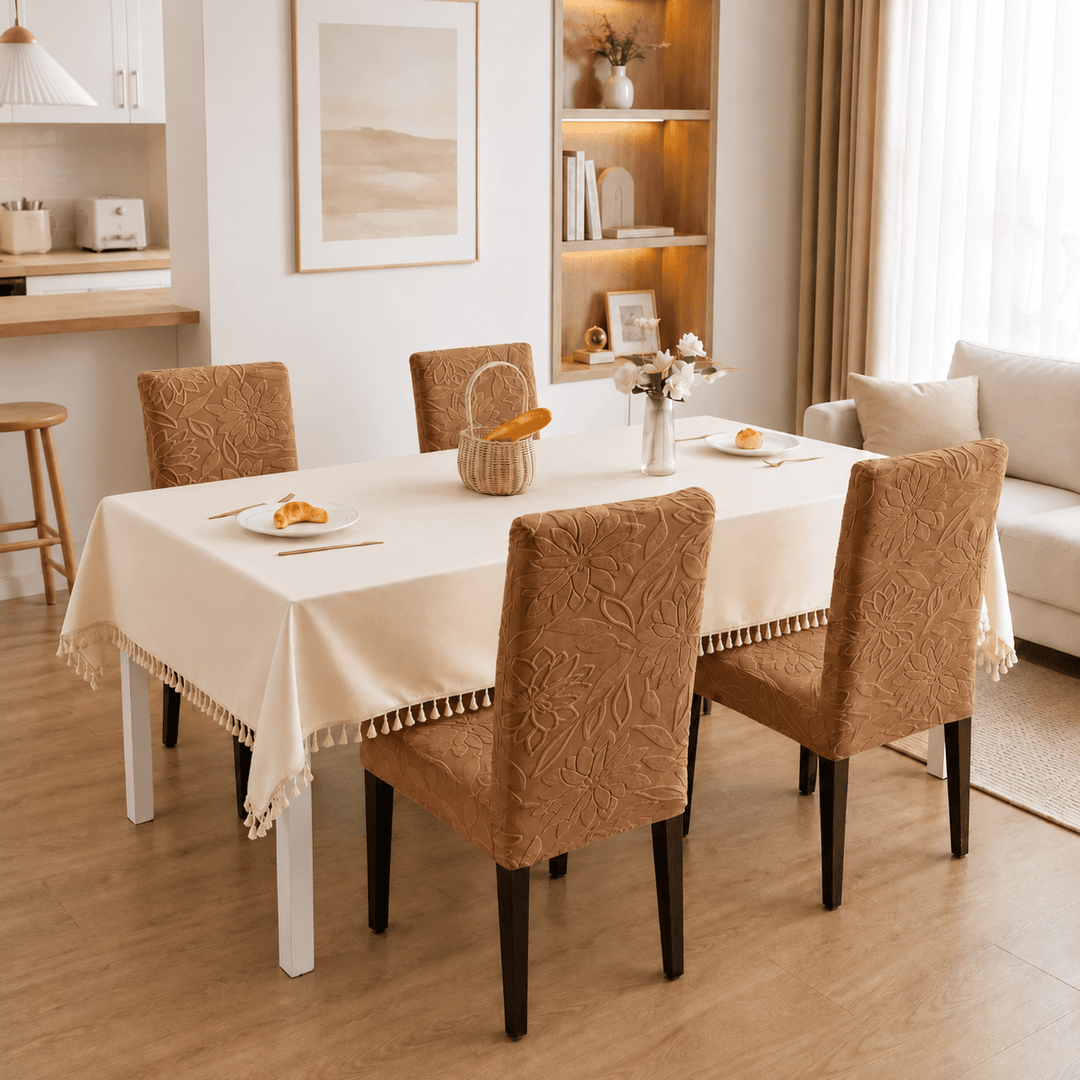 Jacquard Chair Cover- Stretchable & Elastic Fitted jacquard chair cover Great Happy IN Flower Camel 4 PCS (₹450 per pcs) 