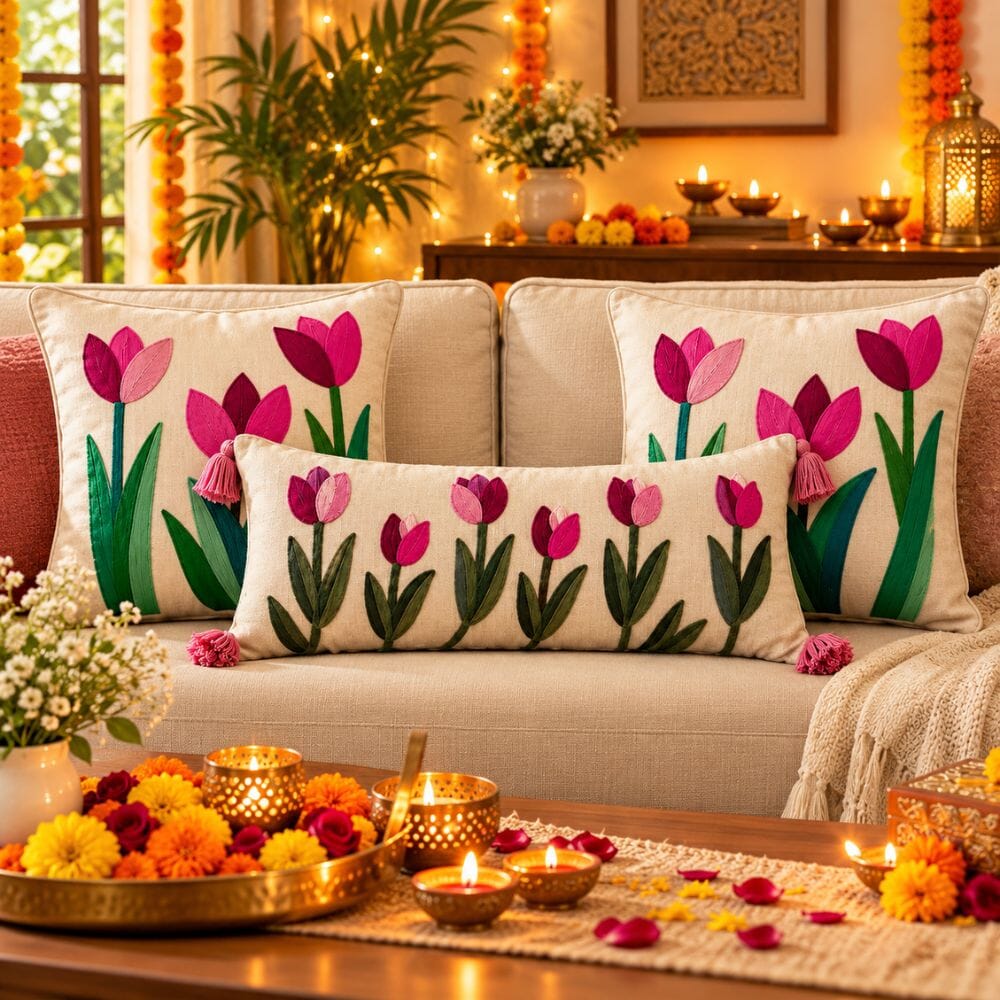 Festive Sofa Styling Gift Set gift Great Happy IN Tulip Flower 