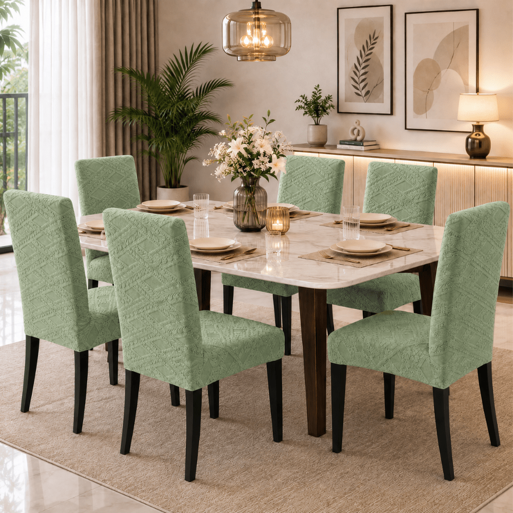 Premium Stretchable Chair Cover jacquard chair cover Great Happy IN Heritage Green 4 PCS (₹450 per pcs) 