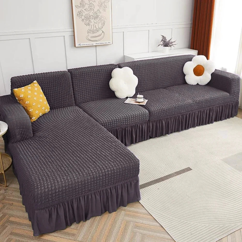 Bubble Frill Sofa Cover Great Happy IN Grey Bubblefrill 2+2(L SHAPE) 
