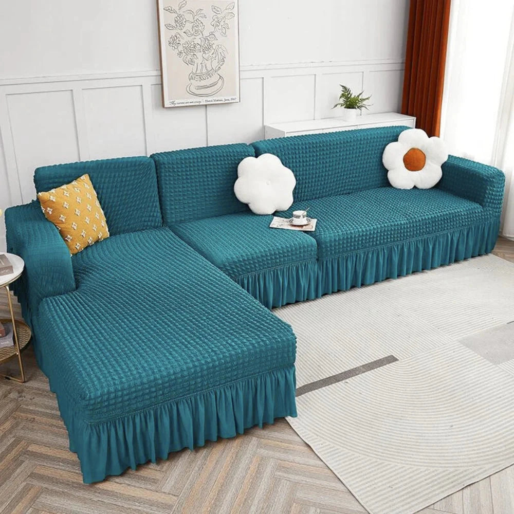 Bubble Frill Sofa Cover Great Happy IN Teal Bubblefrill 2+2(L SHAPE) 