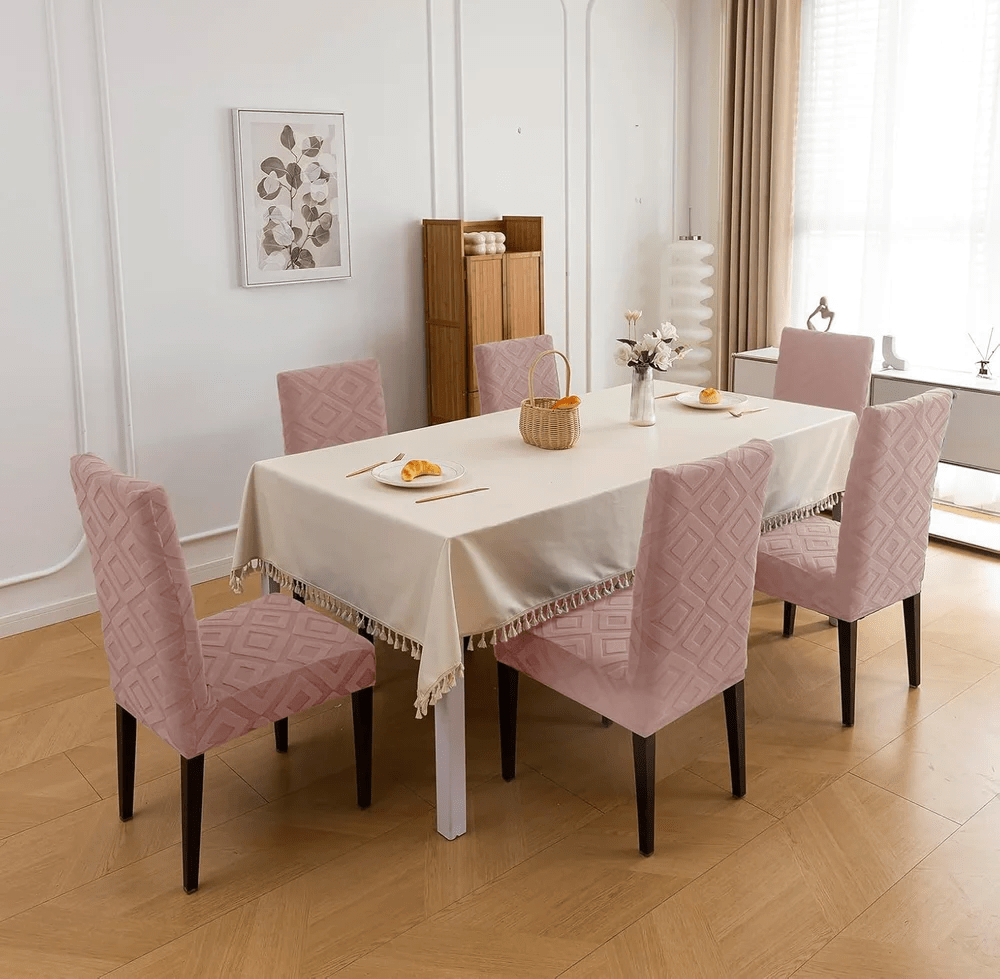 Premium Stretchable Chair Cover jacquard chair cover Great Happy IN Diamond Pink 4 PCS (₹450 per pcs) 