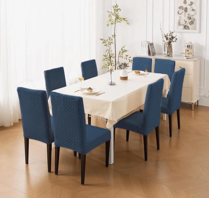 Premium Stretchable Chair Cover jacquard chair cover Great Happy IN Woven Navy 4 PCS (₹450 per pcs) 