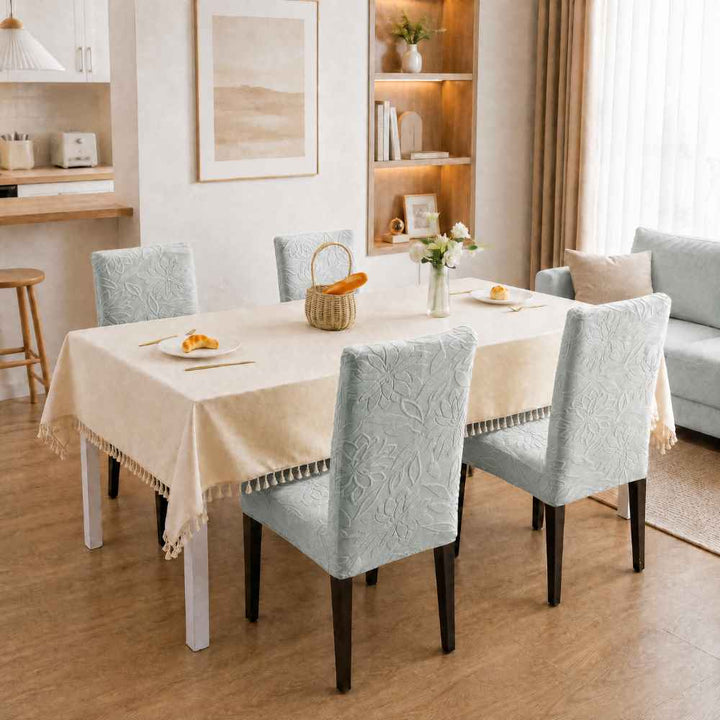 Premium Stretchable Chair Cover jacquard chair cover Great Happy IN Flower Light Grey 4 PCS (₹450 per pcs) 