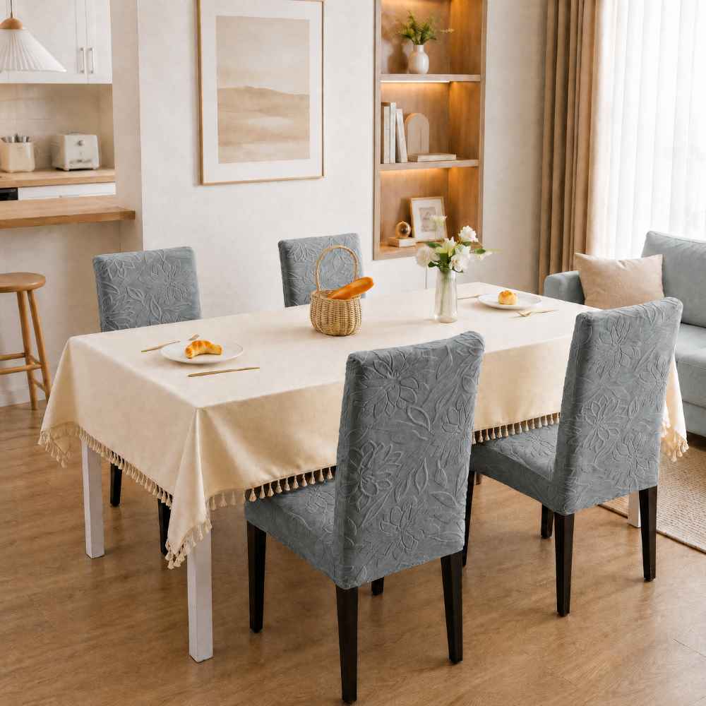 Premium Stretchable Chair Cover jacquard chair cover Great Happy IN Flower Dark Grey 4 PCS (₹450 per pcs) 