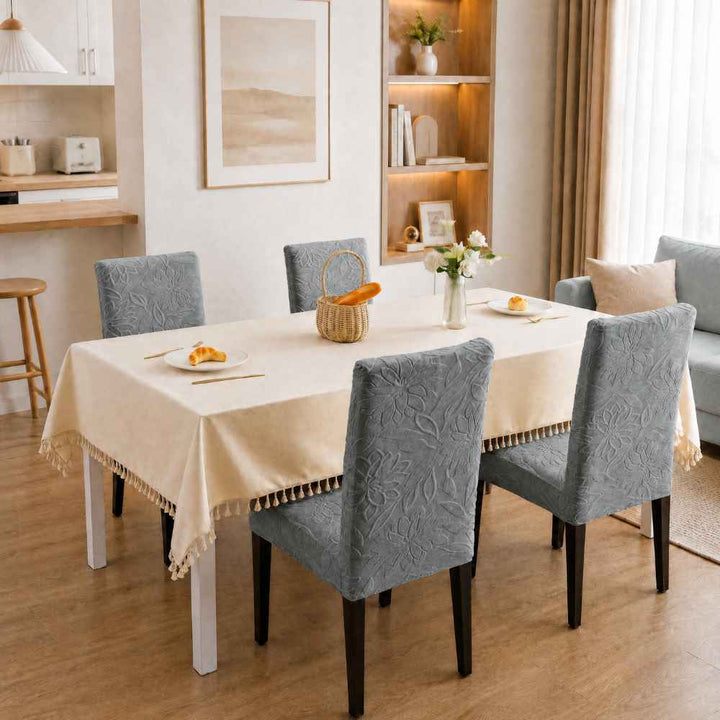 Premium Stretchable Chair Cover jacquard chair cover Great Happy IN Flower Dark Grey 4 PCS (₹450 per pcs) 