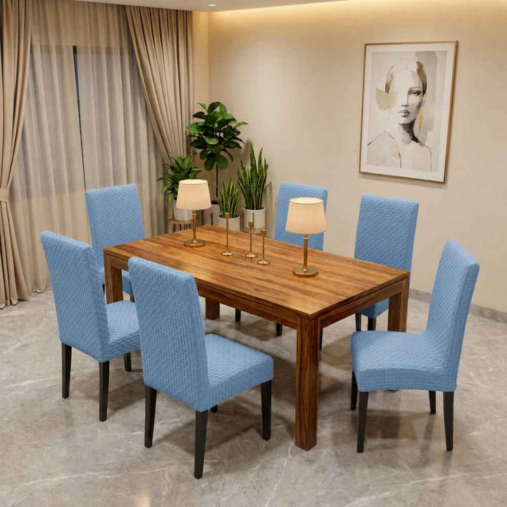 Premium Stretchable Chair Cover jacquard chair cover Great Happy IN Woven Light Blue 4 PCS (₹450 per pcs) 