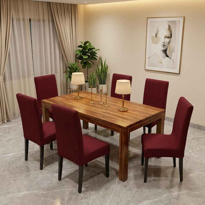 Premium Stretchable Chair Cover jacquard chair cover Great Happy IN Woven Maroon 4 PCS (₹450 per pcs) 