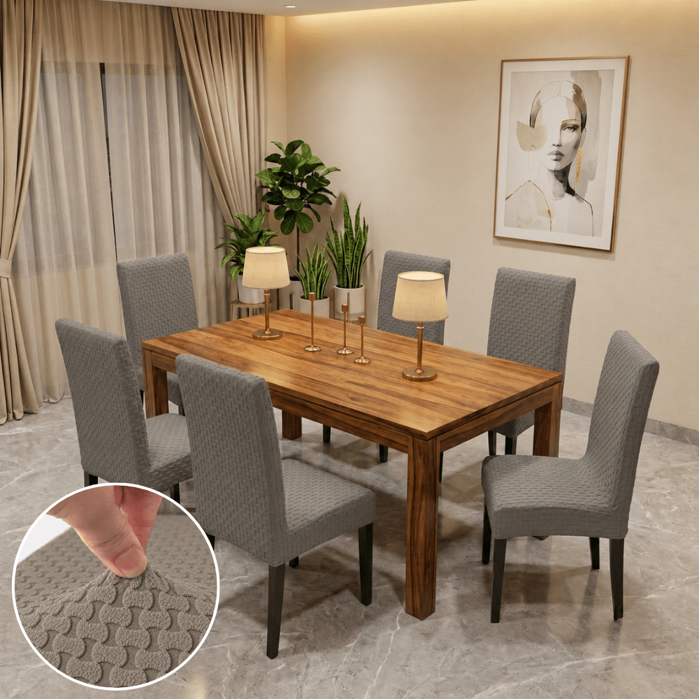 Premium Stretchable Chair Cover jacquard chair cover Great Happy IN Woven Grey 4 PCS (₹450 per pcs) 