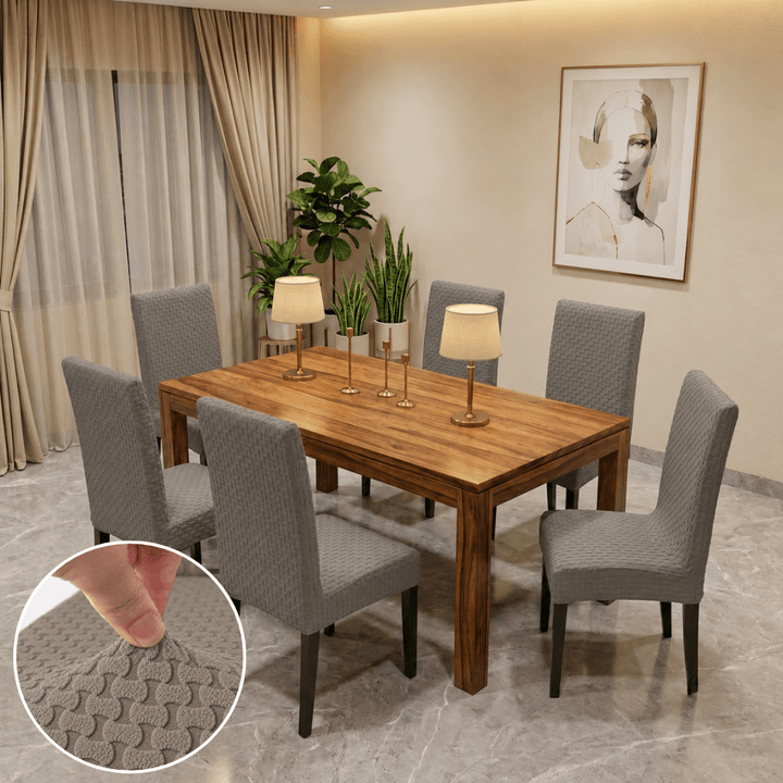 Premium Stretchable Chair Cover jacquard chair cover Great Happy IN Woven Grey 4 PCS (₹450 per pcs) 