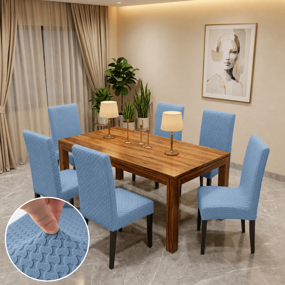 Premium Stretchable Chair Cover jacquard chair cover Great Happy IN Woven Light Blue 4 PCS (₹450 per pcs) 