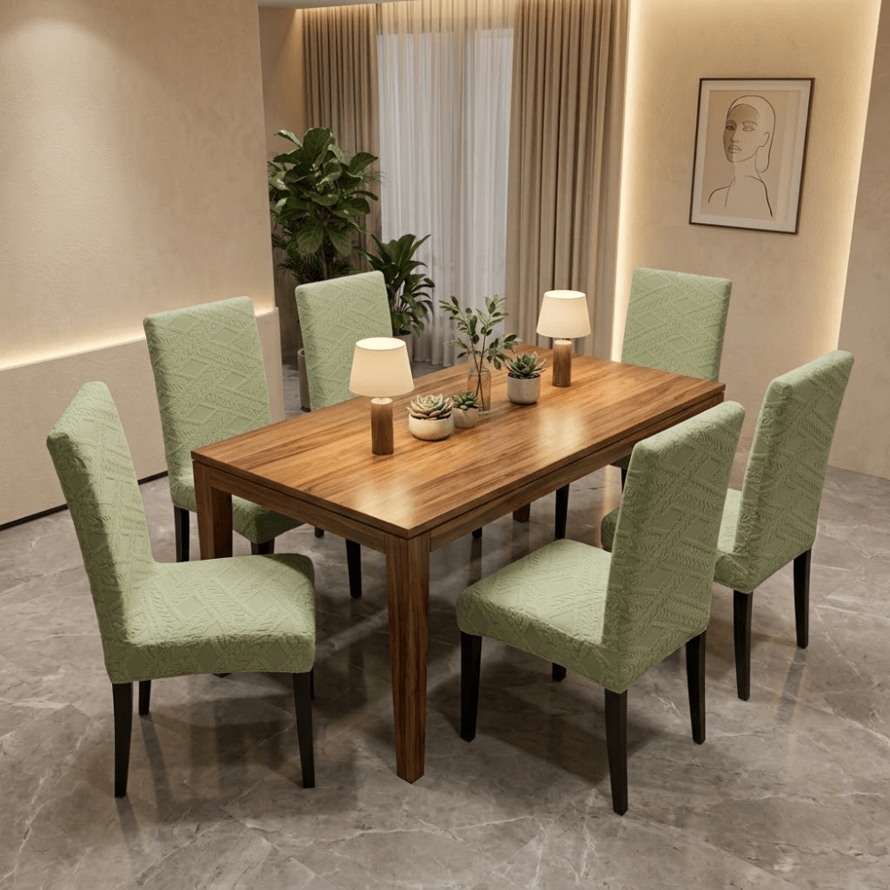 Jacquard Chair Cover- Stretchable & Elastic Fitted jacquard chair cover Great Happy IN Heritage Green 4 PCS (₹450 per pcs) 