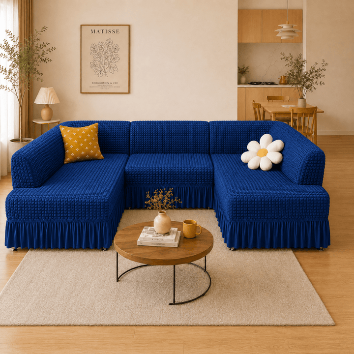 Navy Bubble Frill Sofa Cover bubble frill sofa cover Great Happy IN 2+1+1+2 Seater 