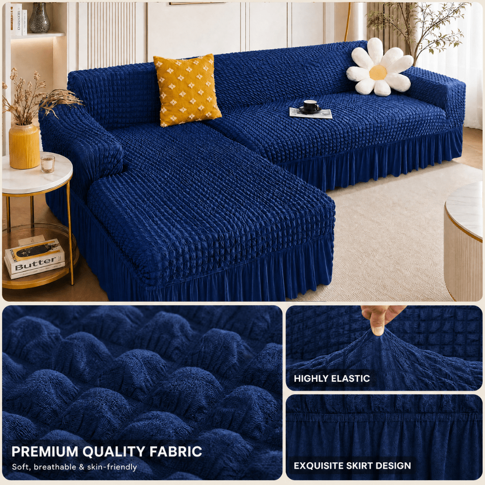 Navy Bubble Frill Sofa Cover bubble frill sofa cover Great Happy IN 