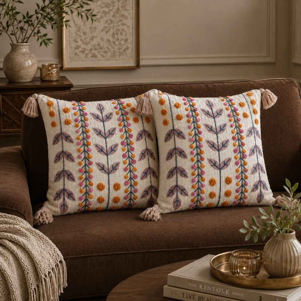Artisan Embroidered Cushion Covers cushion cover Great Happy IN Sage Meadow Pack of 2 (₹450 per pcs) 