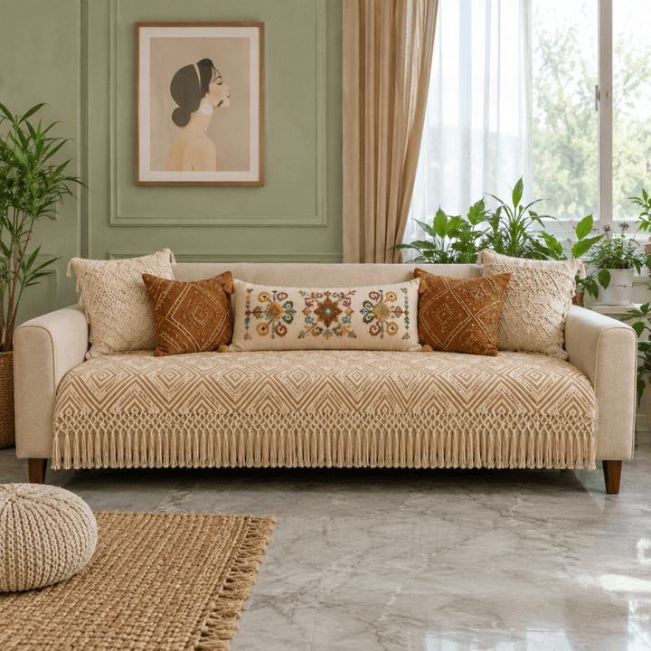 Boho Jaali Jute Cotton Sofa Cover