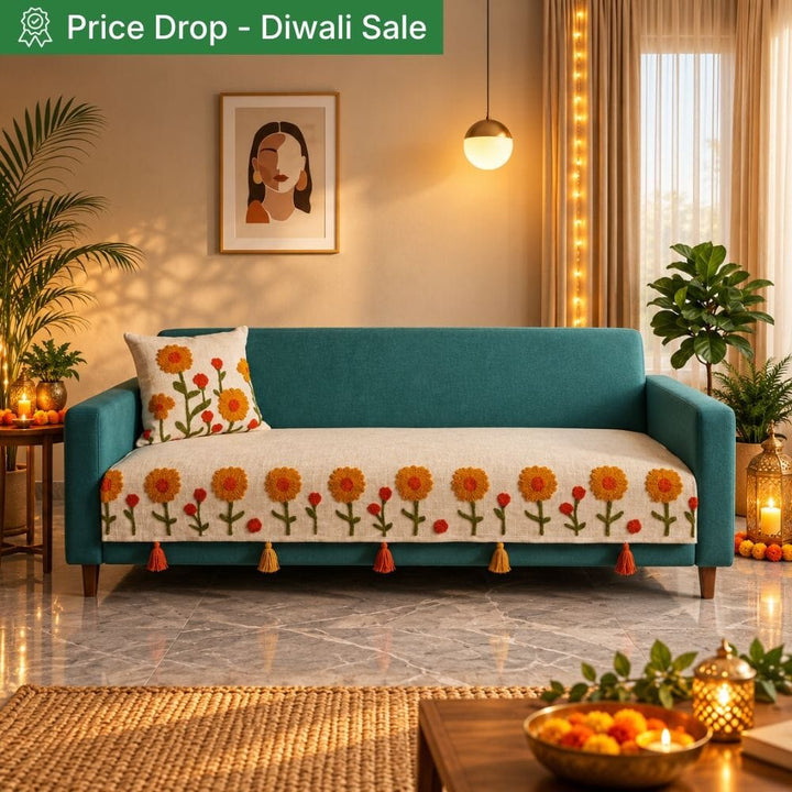 Sunflower Jute Look Cotton Sofa Cover jute sofa cover Great Happy IN 3 Seater 