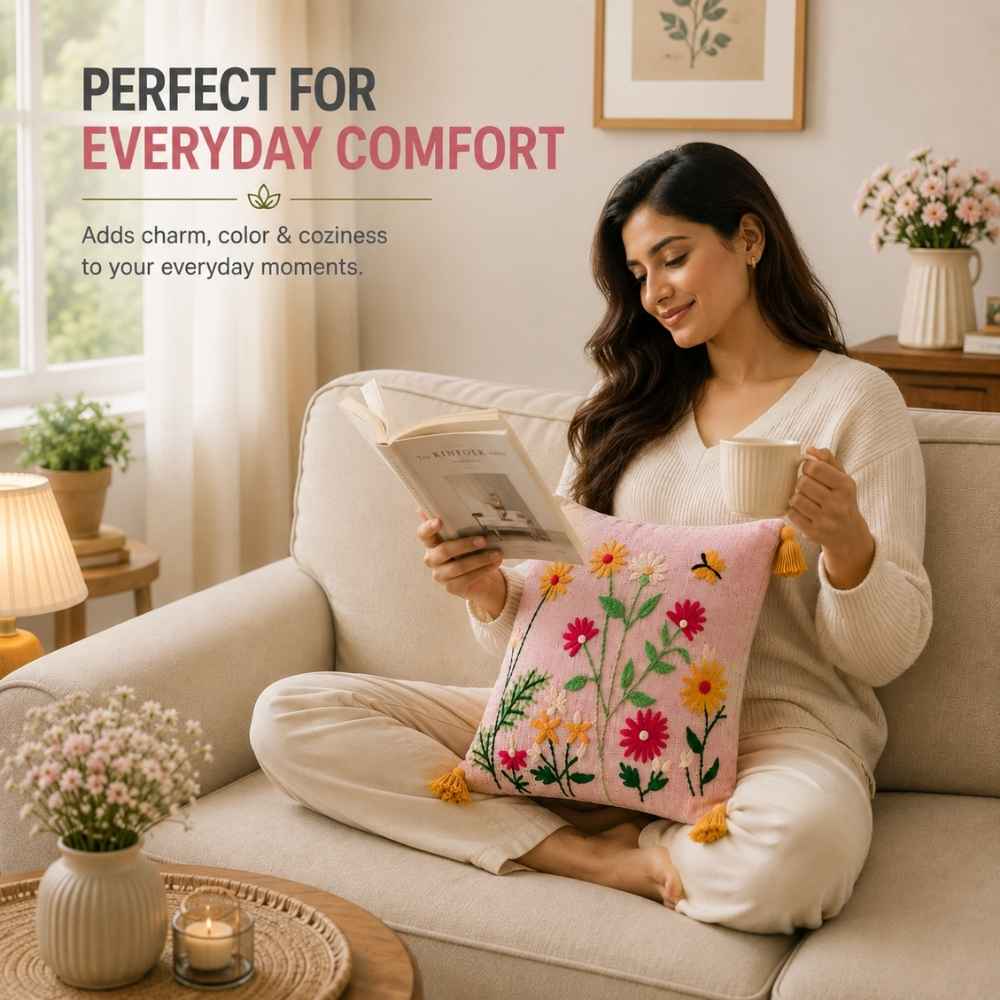 Blush Meadow Artisan Embroidered Cushion Covers 16 × 16